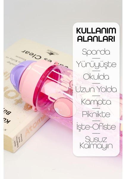 Renkli çocuk pipetli su şişesi, hafif ve sağlıklı 0,50 L, askılı tasarım fırsatları