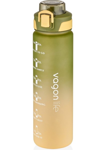 1000ml Çift Renk Motivasyon Matara, Sticker Hedili, Pipetli ve Pipetsiz Kullanım