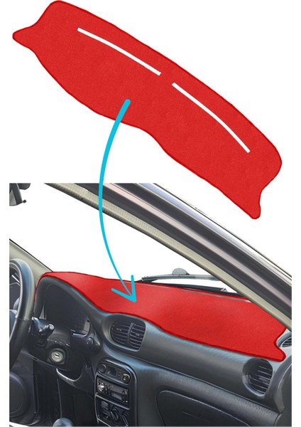 Hyundai Accent Yumurta Kasa Uyumlu Kırmızı Torpido Kaplama Koruma Halısı Örtüsü (1996-2000)