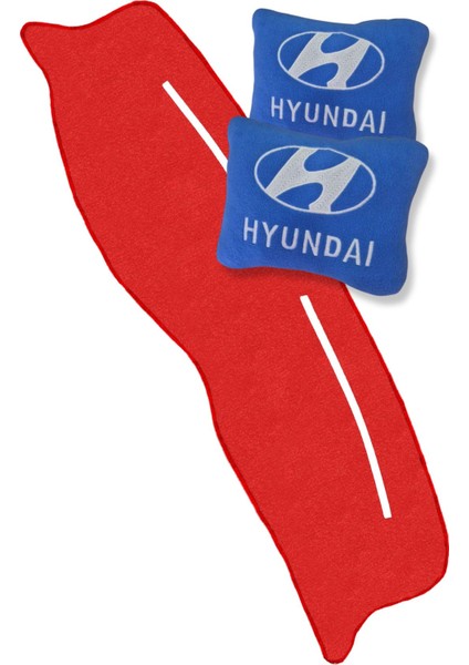 Hyundai Accent Yumurta Kasa Kırmızı Torpido Koruma Halısı | Hyundai Nakışlı Mavi Polar Oto Yastık