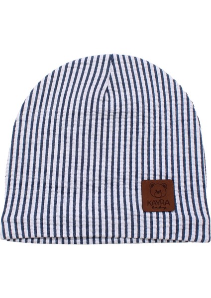 Erkek Bebek Ekru Laci Çizgili Deri Etiketli Bere 0-24 Ay