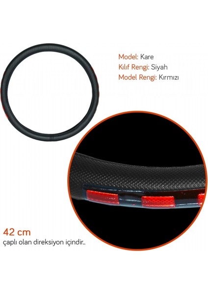 Pmx Direksiyon Kılıfı Fosforlu 42 cm Siyah (Kırmızı) TEQ-005BK/RD