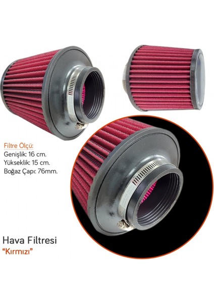 Hava Filtresi Tuning Kırmızı 16CMX15CM (Giriş: 76MM) BR4686341