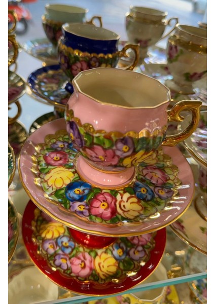 Esterhomedecor 6 Kişilik El Boyama Porselen Kahve Fincan Takımı