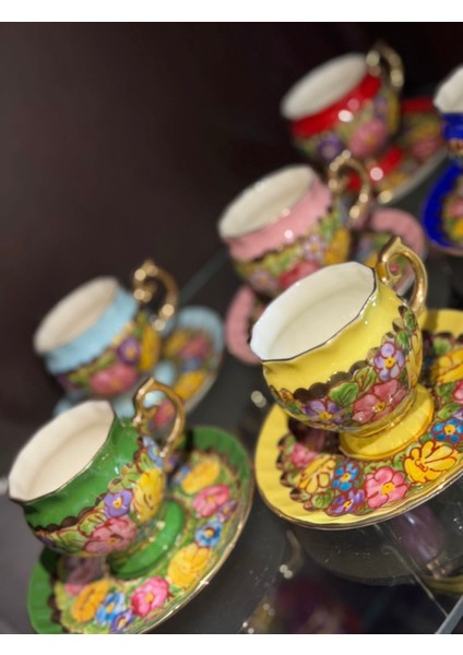 Esterhomedecor 6 Kişilik El Boyama Porselen Kahve Fincan Takımı modelleri