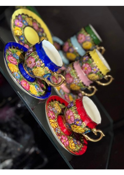 Esterhomedecor 6 Kişilik El Boyama Porselen Kahve Fincan Takımı indirimleri