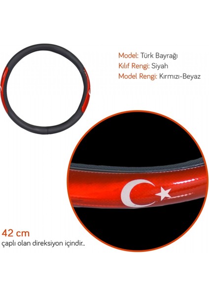 Pmx Direksiyon Kılıfı Fosforlu 42 cm Siyah (Türk Bayrağı) TEQ-002BK/RD