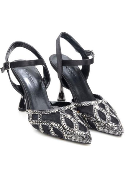 PS-33350 8,5 cm Topuklu Kadın Taşlı Arkası Açık Stiletto Abiye Ayakkabı fiyatları