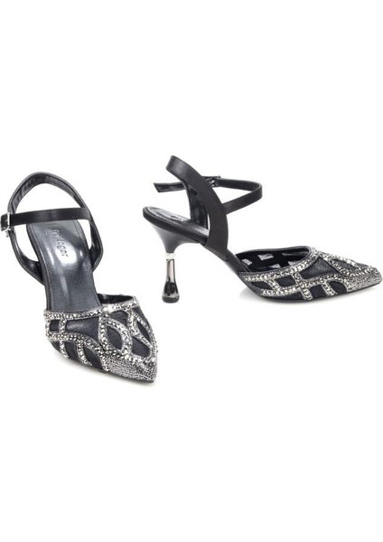 PS-33350 8,5 cm Topuklu Kadın Taşlı Arkası Açık Stiletto Abiye Ayakkabı fırsatları
