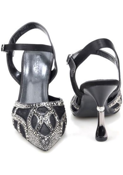 PS-33350 8,5 cm Topuklu Kadın Taşlı Arkası Açık Stiletto Abiye Ayakkabı indirimleri