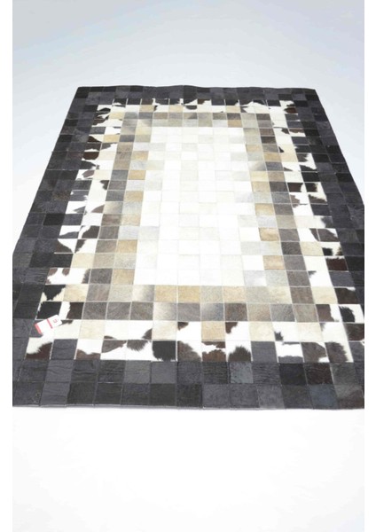Beyaz ve Siyah Renk Ombre Geçişli Deri Patchwork Halı 120X180 cm (2,16 M²) fiyatları