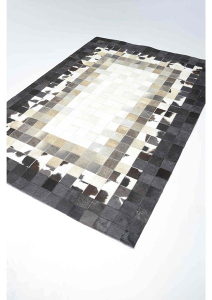 Beyaz ve Siyah Renk Ombre Geçişli Deri Patchwork Halı 120X180 cm (2,16 M²) modelleri
