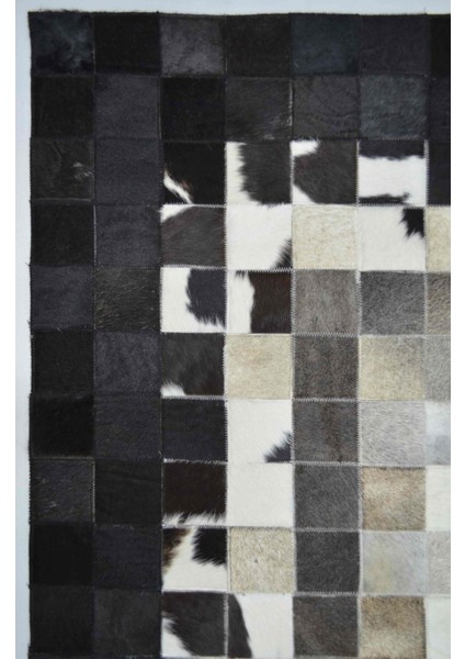 Beyaz ve Siyah Renk Ombre Geçişli Deri Patchwork Halı 120X180 cm (2,16 M²) fırsatları