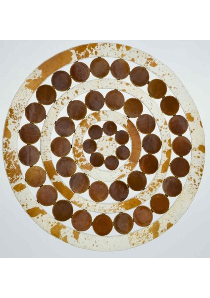 Krem ve Kahverengi Yuvarlak Deri Patchwork Halı 150X150 cm (2,25 M²)