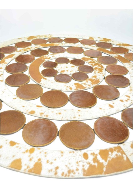Krem ve Kahverengi Yuvarlak Deri Patchwork Halı 150X150 cm (2,25 M²) modelleri