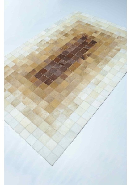 Krem ve Kahverengi Ombre Geçişli Deri Patchwork Halı 120X180 cm (2,16 M²) modelleri