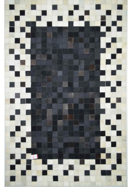 Siyah ve Beyaz Ombre Geçişli Deri Patchwork Halı 120X180 cm (2,16 M²)