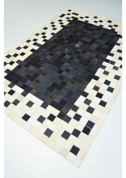 Siyah ve Beyaz Ombre Geçişli Deri Patchwork Halı 120X180 cm (2,16 M²) modelleri