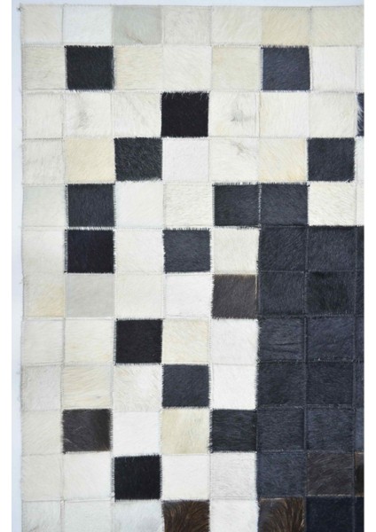 Siyah ve Beyaz Ombre Geçişli Deri Patchwork Halı 120X180 cm (2,16 M²) fırsatları