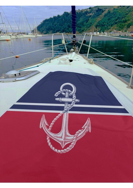 Lacivert Kırmızı Çapa Desenli Unisex Plaj Havlusu 70X150 indirimleri