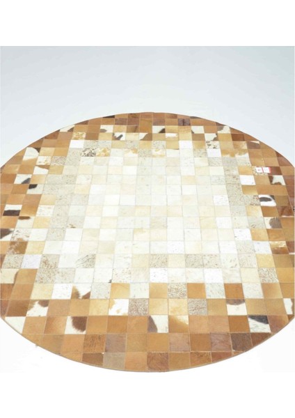 Krem ve Kahverengi Yuvarlak Deri Patchwork Halı 150X150 cm (2,25 M²) fiyatları