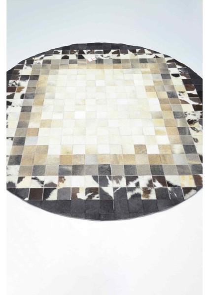 Siyah ve Beyaz Renk Ombre Geçişli Renk Yuvarlak Deri Patchwork Halı 160X160 cm (2,56 M²) fiyatları