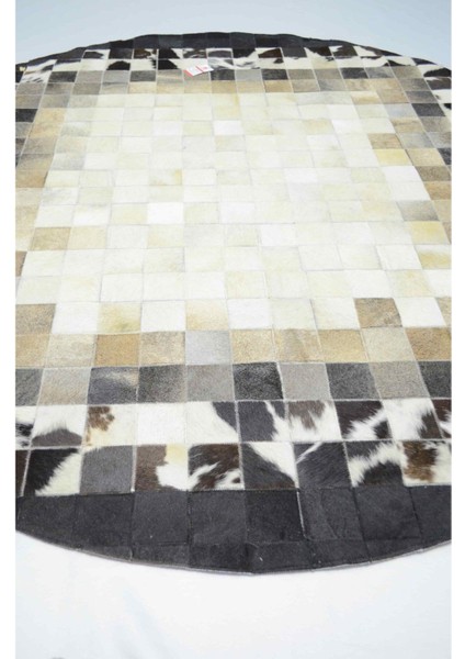 Siyah ve Beyaz Renk Ombre Geçişli Renk Yuvarlak Deri Patchwork Halı 160X160 cm (2,56 M²) modelleri