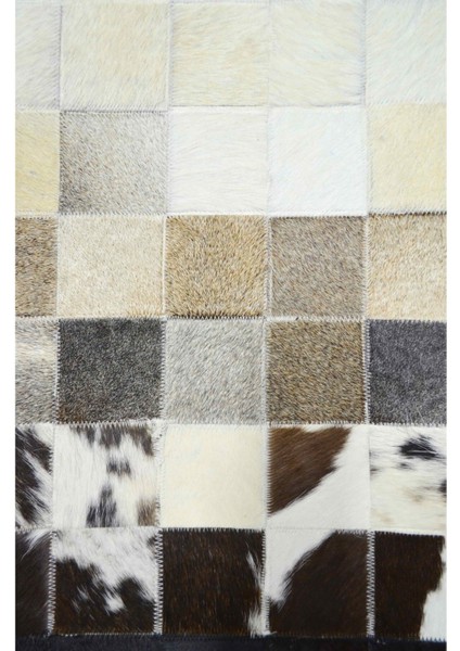 Siyah ve Beyaz Renk Ombre Geçişli Renk Yuvarlak Deri Patchwork Halı 160X160 cm (2,56 M²) fırsatları