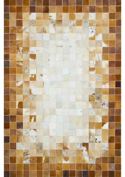 Krem ve Kahverengi Ombre Geçişli Deri Patchwork Halı 120X180 cm (2,16 M²)