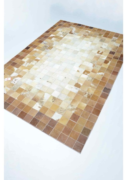 Krem ve Kahverengi Ombre Geçişli Deri Patchwork Halı 120X180 cm (2,16 M²) modelleri