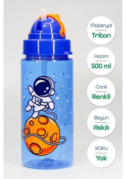 Çocuklar için 500 mL mavi hafif ve kullanışlı Tritan pipetli su şişesi fiyatları