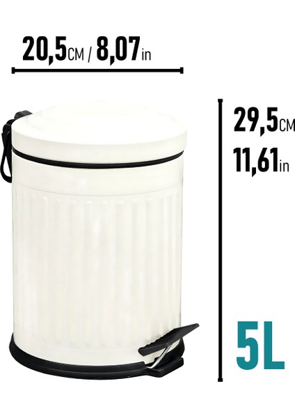 Vintage Çöp Kovası Krem 5 lt