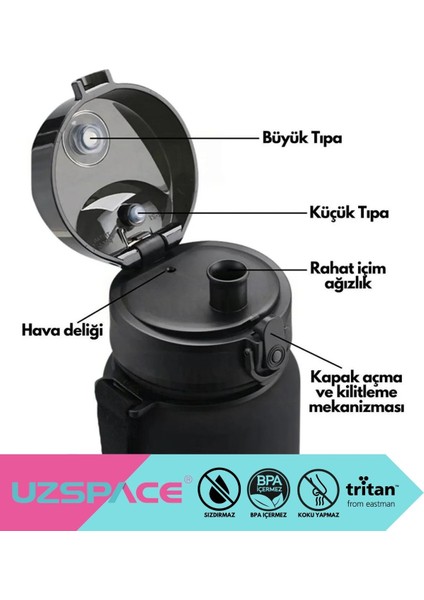 800ml Renkli BPA'sız Kapaklı Tritan Su Şişesi Siyah-Beyaz fırsatları