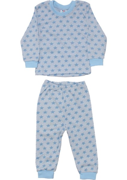 Erkek Bebek Mavi Yıldız Baskılı Çıtçıtlı Pijama Takımı