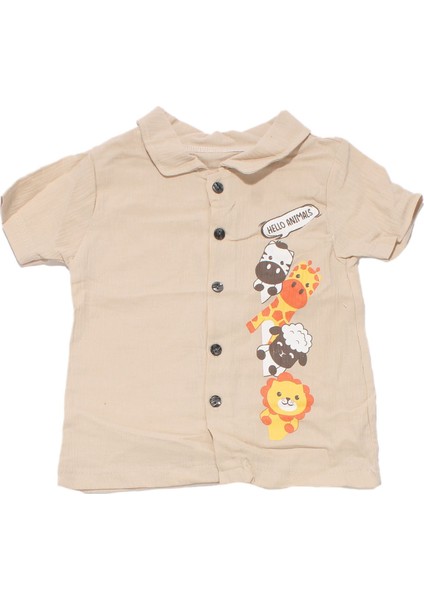 Erkek Bebek Bej Hayvanlı Desenli Müslin Gömlekli 2'li Takım fiyatları