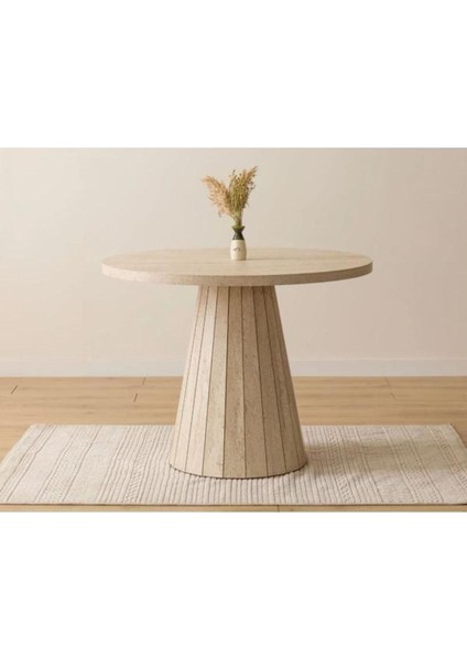 Traverten Desen Ahşap Mdf Yuvarlak 90CM Çapında Sabit Mermer Desenli 4-5 Kişilik Mutfak Masası
