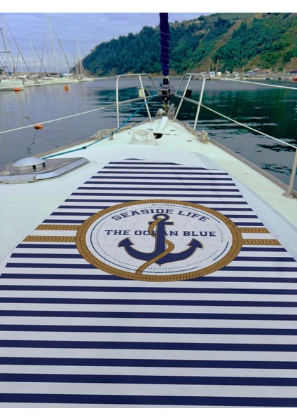 Marin Çapa Desenli Lacivert Beyaz Unisex Plaj Havlusu 70X150 0107
