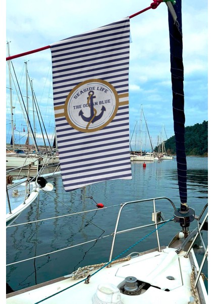 Marin Çapa Desenli Lacivert Beyaz Unisex Plaj Havlusu 70X150 0107 modelleri