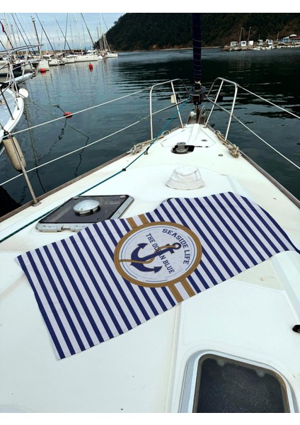 Marin Çapa Desenli Lacivert Beyaz Unisex Plaj Havlusu 70X150 0107 fırsatları