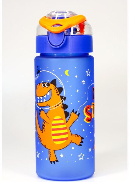 Mavi Çocuk Su Şişesi, Tritan, Pipetli, Dinozor, 0,5L