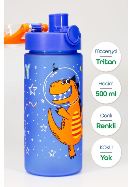 Mavi Çocuk Su Şişesi, Tritan, Pipetli, Dinozor, 0,5L fiyatları