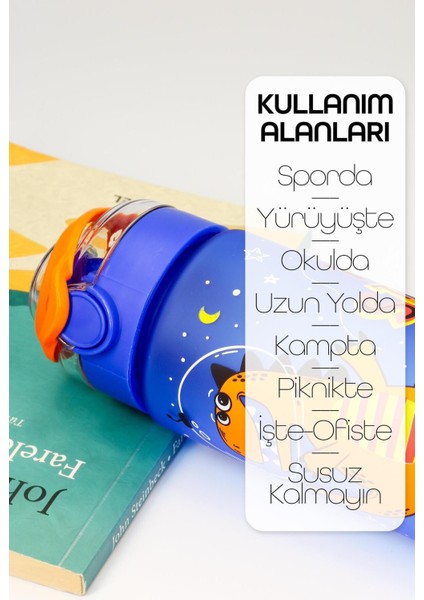 Mavi Çocuk Su Şişesi, Tritan, Pipetli, Dinozor, 0,5L fırsatları