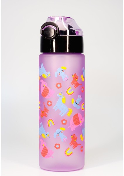 Renkli Unicorn Tritan Su Şişesi, Pipetli, 550 ml, Çocuklar için eğlenceli tasarım