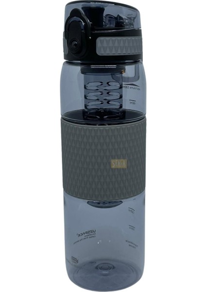 530ml Silikon Gövdeli Detoks Su Matarası, Tritan, Gri, Koyu Gri