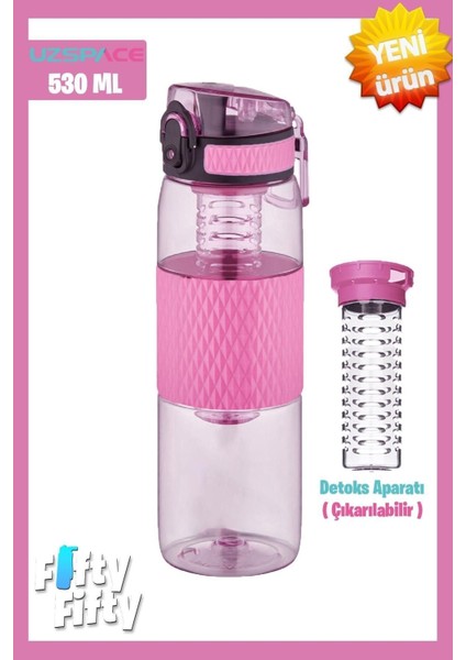 530ml Detoks Aparatlı Pembe Silikon ve Tritan Su Şişesi