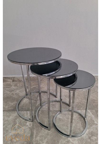3'lü Yuvarlak C Zigon Sehpa Nikel Metal Ayak