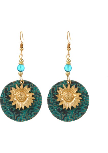 Etnik Tarz Oyma Küpeler Kadın Antik Bronz Atılı Içi Boş Çiçekler ve Yapraklar Küpeler Bohem Yeşillik Küpeler (Yurt Dışından)