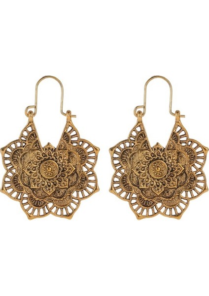 Etnik Tarz Oyma Küpeler Kadın Antik Bronz Atılı Içi Boş Çiçekler ve Yapraklar Küpeler Bohem Yeşillik Küpeler (Yurt Dışından)