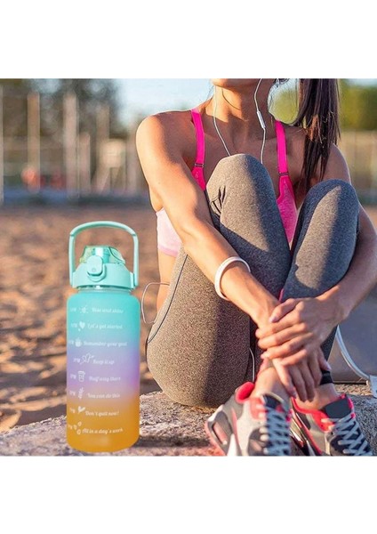 3'lü Spor Su Şişesi Seti, 2L+900ml+600ml, Tritan, Mavi-Pembe, Motivasyonlu, Hafif, Sağlıklı modelleri