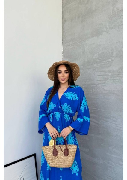 Etnik Desenli Viskon Uzun Kollu Yeşill Elbise fırsatları